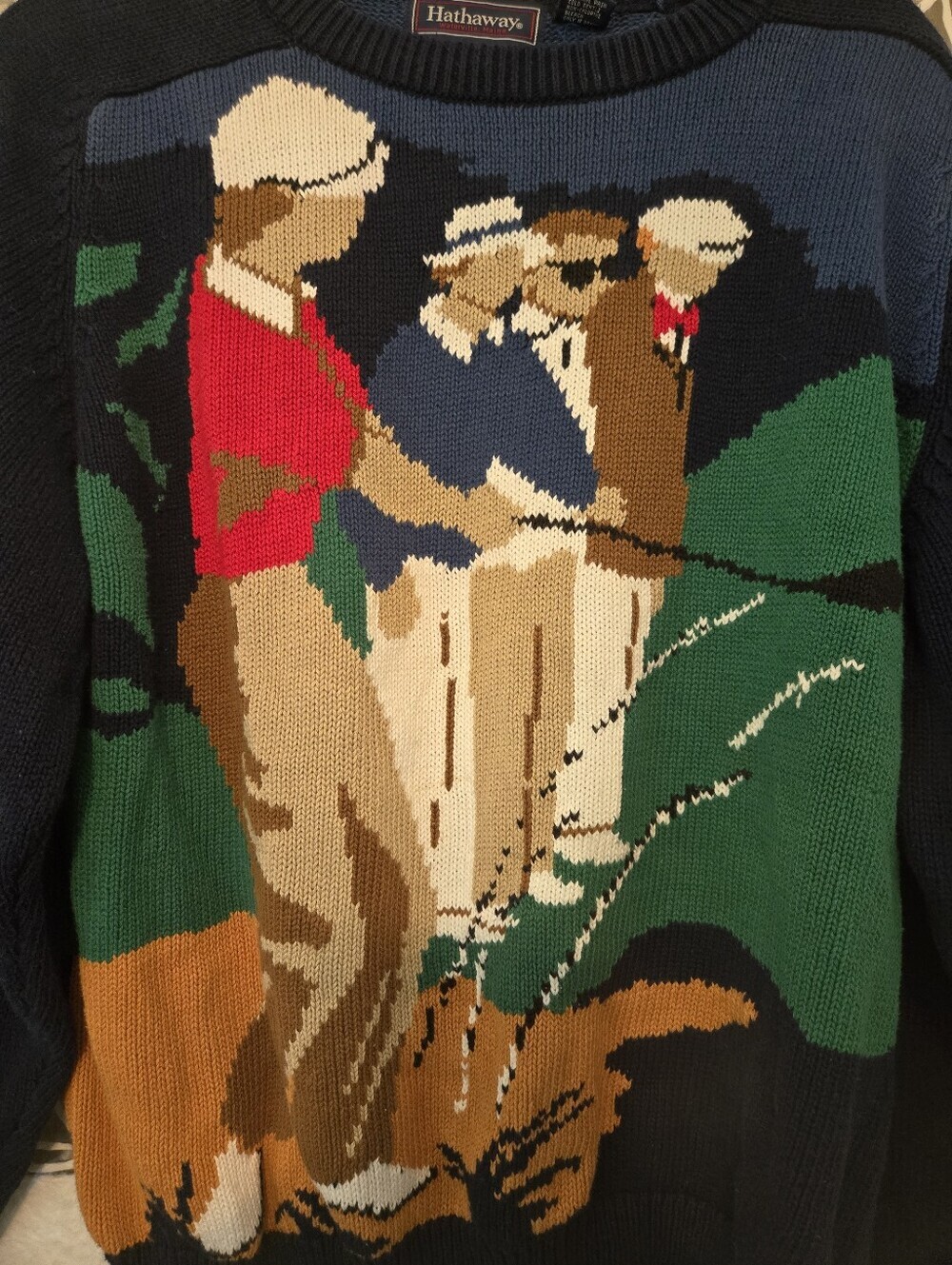 Vintage Hathaway Hand Intarsia Golf Sweater Men’s Large Multicolor 90s Knit - Picture 4 of 8